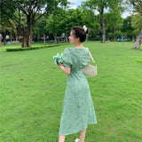 Floral Bohemia Dress Women French Style Chiffon Split Fairy Dress Female Sexy Elegant Beach Boho Korean Dress 2023