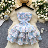 Fongt Sweet Atmosphere Feel Bra Dress Women Summer Three-Dimensional Flowers Small Hot Babes Ponmp Short Skirt