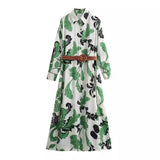 Spring Style Belt Printed Shirt Dress 2627123-Outfit