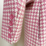 QUALITY Winter 2023 Fashion Designer Overcoat Women's Hourglass Double Breasted Pink Houndstooth Wool Long