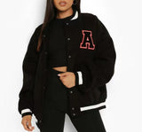Embroidery Letter Varsity Jacket-Outfit