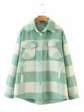 New Autumn Sanded Blouse Women's Lapel Single-Breasted Plaid Coat-Outfit