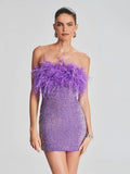 Women's Dress Sexy Bareback Ostrich Hairy Twisted Dress High-End Temperament Fashion Sleek Ass