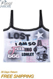 Women's Vintage Tank Tops Fashion Graphic Print Off Shoulder Crop Top T-shirts Punk Vest Streetwear Y2k 90s Camisole Summer