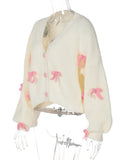 White Short Pink Bow Cardigan-Outfit