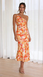 Fongt Summer New Stylish Temperament Diagonal Collar Sling Fishtail Print Dress 23074-Outfit