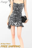Sexy Strap Dress Women Sweet Leopard Print Slip Mini Dresses Y2K Holiday Sequin High Waist Dress Chic