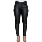 Fongt Women's Pants Solid Color PU Leather Pants Sexy Small Foot Pants Spicy Trousers High Waist Thin