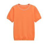 Fongt Homemade New Women's Classic Bingbian Short-Sleeved Knitted Knitting Top 3390008