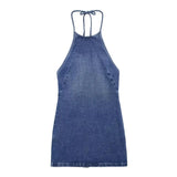 Fongt Summer New Women's Sleeveless Body Sexny-Backed Neck Denim Dress
