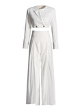 Fongt Casual Suit Female 2024 Summer New Long Sleeve Short Suit Coat Mesh Open Fork Wide Leg Trousers-Outfit