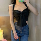 New Bow Chest Big Hanging Neck Vest Black Small Slings Sexy Outer Wear Thin Chic Top
