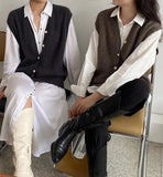 Sweater Vest Women Stretchy Simple Basic Daily V-neck Solid Open-stitch Female Korean
