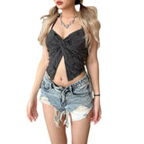 Fongt Summer Women's Solid Color Sexy Fashion Neck Tie Bare Back Small Vest Woman-Outfit