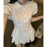 Fongt Style College Style White Bubble Sleeve Shirt Dress Female Summer Temperament Small Sweet Short