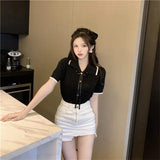Fongt Fragrant Blouse Women's Summer Passion Temperament Short-Sleeved 2023 New Ice Silk T-Shirt Design Sense Niche Knitwear
