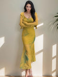 High-End Fishtail Dress Set For Women In 2024 Autumn New Style Slim Halter Dress + Cardigan-Outfit