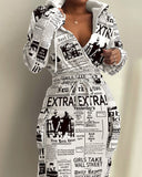 Elegant Printed Waist Pocket Dress