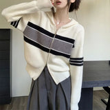 Fongt Contrast Color Long Sleeve Sweater Coat Women's Spring And Summer 2024 New Korean Version Loose Salt Knit Cardigan Top-Outfit