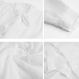 Women Preppy Style Trendy Bows Design Simple Ins Folds Ulzzang Solid Cozy Elegant Tender Ladies Casual Daily Chiffon