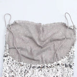 Silver Sequin Cowl Neck Midi Dress-Outfit