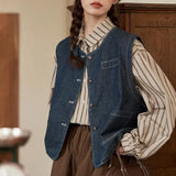 Fongt Denim Vest Vest Vest Women's Spring And Autumn Fashion Fashion New External Folding Shirt Shoulder Clip