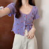 Sweet Embroidered Flower T-Shirt For Summer New Lace Splicing Short Cardigans In Repair Short-Sleeved