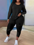 Independent Station Large Size Women's Long-Sleeved Trousers Two-Piece Suit In Solid Color-Outfit