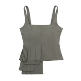 New Laminated Decorative Trench Coat Fabric Asymmetrical Halter Top 3067020-Outfit