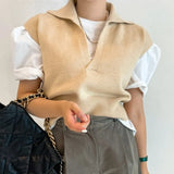 2022 New Pullovers Fashionable Sleeveless Knitted POLO Collar Wild Autumn Winter Women Sweaters Short Vests