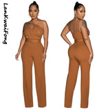 Leisure Party Women's Pants Slim Fit One Shoulder Off Back Solid Color Beaded Sexy Elegant Jumpsuit-Outfit