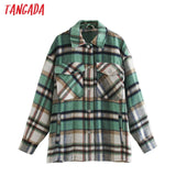 Women Green Plaid Pattern Thick Coats Jacket Loose Long sleeves pocket 2020 Ladies Elegant Autumn Winter coat