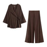Fongt Women's 2025 Summer New Chinese Elegant Vintage V-Necked Pants Set
