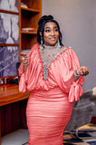 High Fashion Beaded Mesh Splicing Top Pleated Skirt Two-piece Suit African Women's Clothing-Outfit