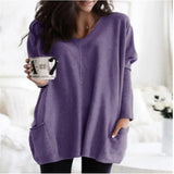 Autumn Pullover Casual Round Neck Long Sleeve Pocket T-shirt