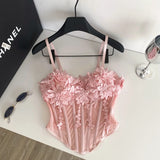 Fongt Pure Heavy Industry Three-Dimensional Flower Sling Vest Woman 2025 Autumn Hot Girl Repair Slime Fish Bones