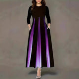 Fongt Explosion A-Shaped Dress Spring And Autumn Round Temperament Famous And Printed Gradient Dress