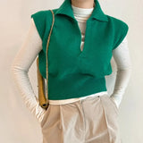 2022 New Pullovers Fashionable Sleeveless Knitted POLO Collar Wild Autumn Winter Women Sweaters Short Vests