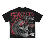 New Skull Print Mode Short-Sleeved Round-Collar Street Wash Hip-Hop Fashion Brand Retro Loose T-Shirt-Outfit