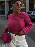 Women Ribbed Sweater Sexy Crop Sweaters 2022 Autumn Winter Loose O-neck Pullover Female Solid Long Sleeve Lady