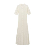 Fongt Summer Women's Fashion Simple Solid Color Button Short Sleeve Knitted Dress