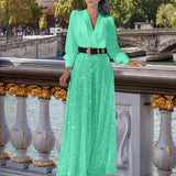 Fongt Buy Through The New Fashion V-Neck Long-Sleeved Shirt Temperament Elegant Waist Display Thin Bright Leg