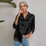 Elegant Office Lady Long Sleeve Leopard Jacquard Blouse Turn Down Collar Button Shirt 2022 Spring Autumn Fashion Tops