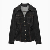 Fongt Women's Clothing INS Explosive Fashion Collar Line Decoration Double Pocket Loose And Easy To Catch The Cowboy