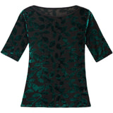 Summer Mesh Tees Women's Slim Half Sleeve Slash Neck T-shirts Girl Printing Velour Leaves Stretchy Tshirt Top-Outfit