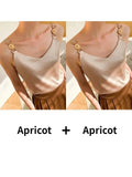 Women's T-shirt Silk Metal Buckle V-neck Vest Elegant Temperament Halter Top Solid Camis Black SATIN Sexy Off The Shoulder