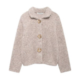 Fongt Explosive Women's Artificial Fur Belt Flower Button Knitted Cardigan