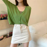 Thin Knit Cardigan Women V-Neck Knitted Casual Transparent Sweater Shirts Lady Simple Solid Outwear for Female-Outfit