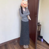 Fongt Autumn With A Set Of 2025 Korean Lazy Gray Sweater Knitted Half-Dressed Dress Two-Piece Skirt Woman