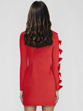 Long Sleeve Bow Cut Out Solid Mini Dress-Outfit